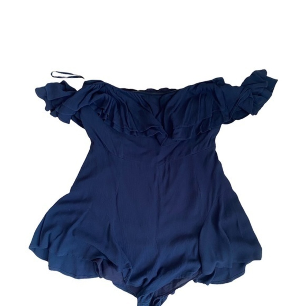 Navy blue romper‎ - off the shoulder with ruffles